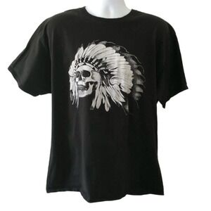 Legends Native American World Indian Chief Skeleton tshirt XL Black White